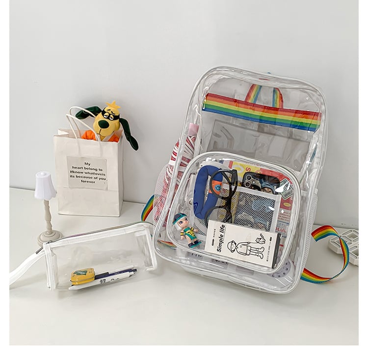 Läbipaistev PVC seljakott, veekindel, maht alla 20 l, õhupadi rihm