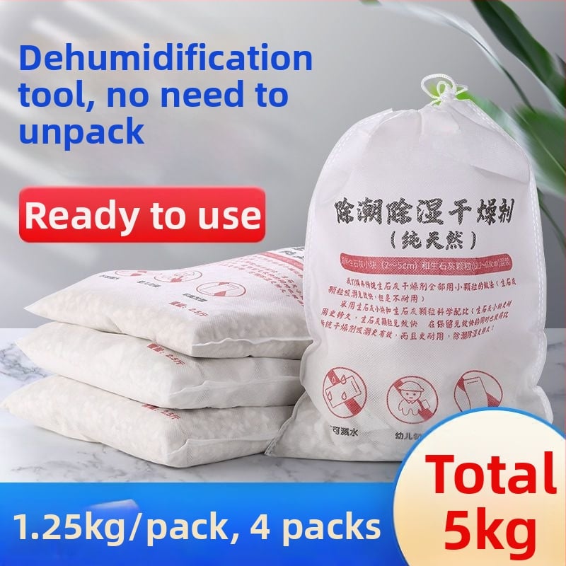 Desikant z oxidu vápenatého pre vnútorné odvlhčovanie; ochrana proti vlhkosti a plesniam v skriniach, izbách a skladoch (vreckový, položený na ploche).