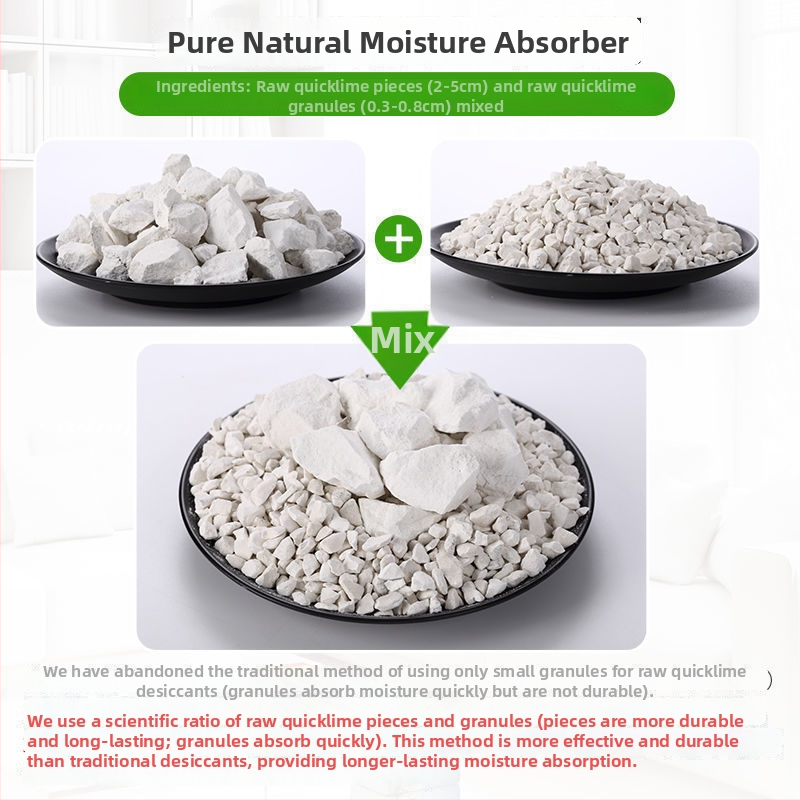Greito kalkių desikantas maišelis vidaus drėgmei sumažinti; apsauga nuo drėgmės ir pelėsių spintose, kambariuose ir sandėliuose (maišelis, plokščia padėtis).