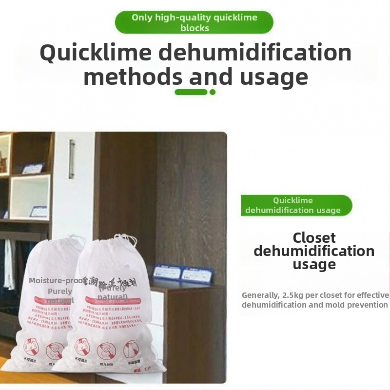 Greito kalkių desikantas maišelis vidaus drėgmei sumažinti; apsauga nuo drėgmės ir pelėsių spintose, kambariuose ir sandėliuose (maišelis, plokščia padėtis).