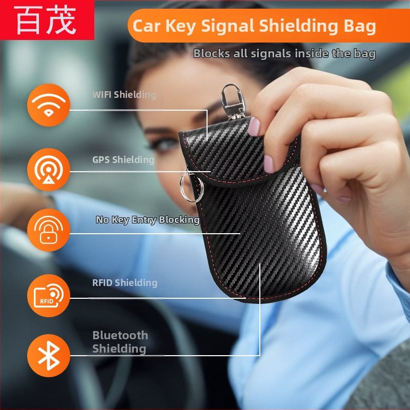 Bymaocar Kućište za ključeve automobila od PU kože s teksturom karbona, RFID zaštita, anti-kradnja, poslovni stil, mogućnost prilagodbe
