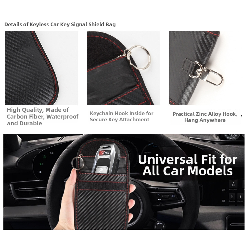 Bymaocar Kućište za ključeve automobila od PU kože s teksturom karbona, RFID zaštita, anti-kradnja, poslovni stil, mogućnost prilagodbe