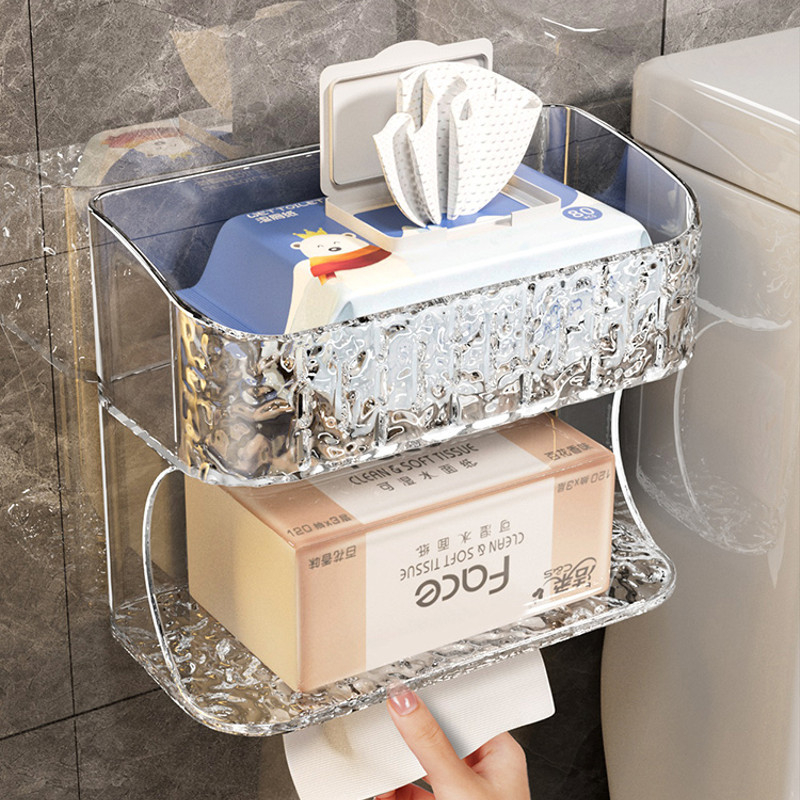 Stenová skrinka do kúpeľne — štvorcová plastová, moderný minimalistický štýl, na toaletný papier, vlhké utierky, hygienické vložky a telefón