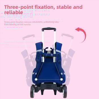 3D karikatūrų pradinės mokyklos kuprinė su ratukais, Oxford audinys, didelė talpa, vienpusiai ratukai, naštos mažinimas, naktinis matomumas