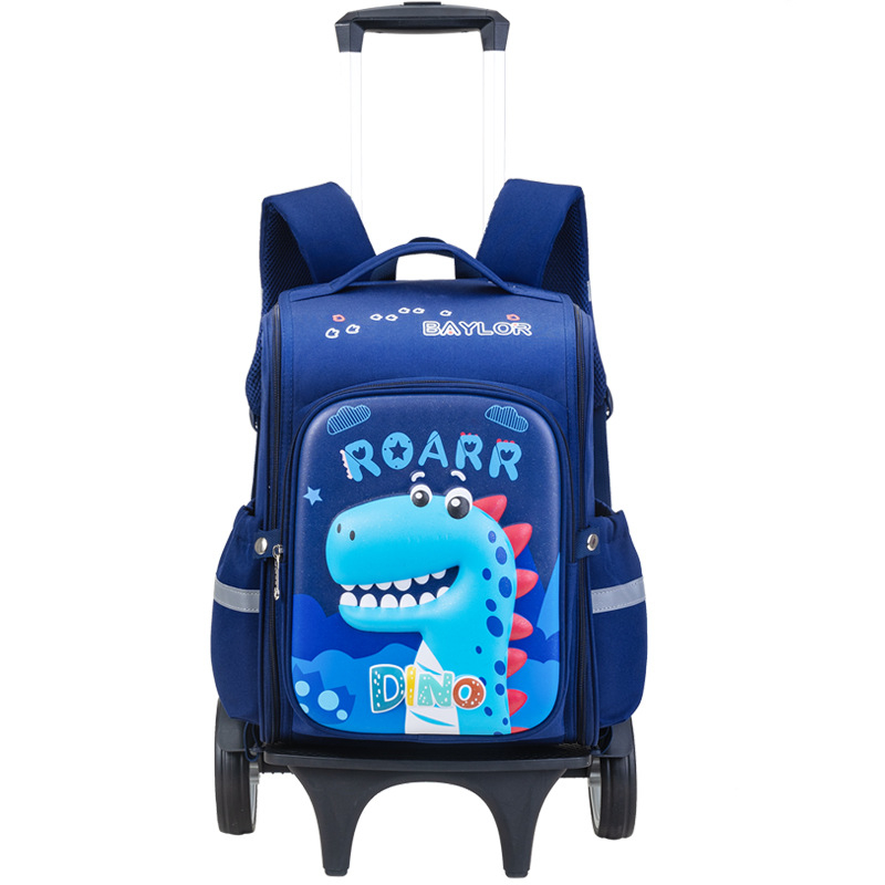 3D karikatūrų pradinės mokyklos kuprinė su ratukais, Oxford audinys, didelė talpa, vienpusiai ratukai, naštos mažinimas, naktinis matomumas