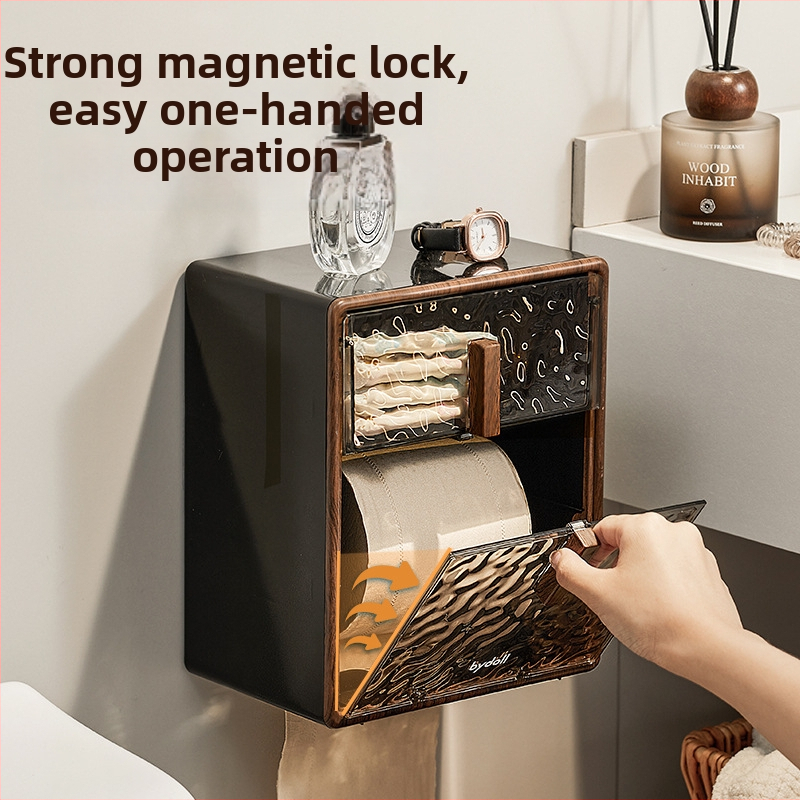 Seinasse paigaldatav vannitoa paberihoidik ja paberi rulli hoidik, veekindel, mitmekülgne, mudel ZJH230912, plastik