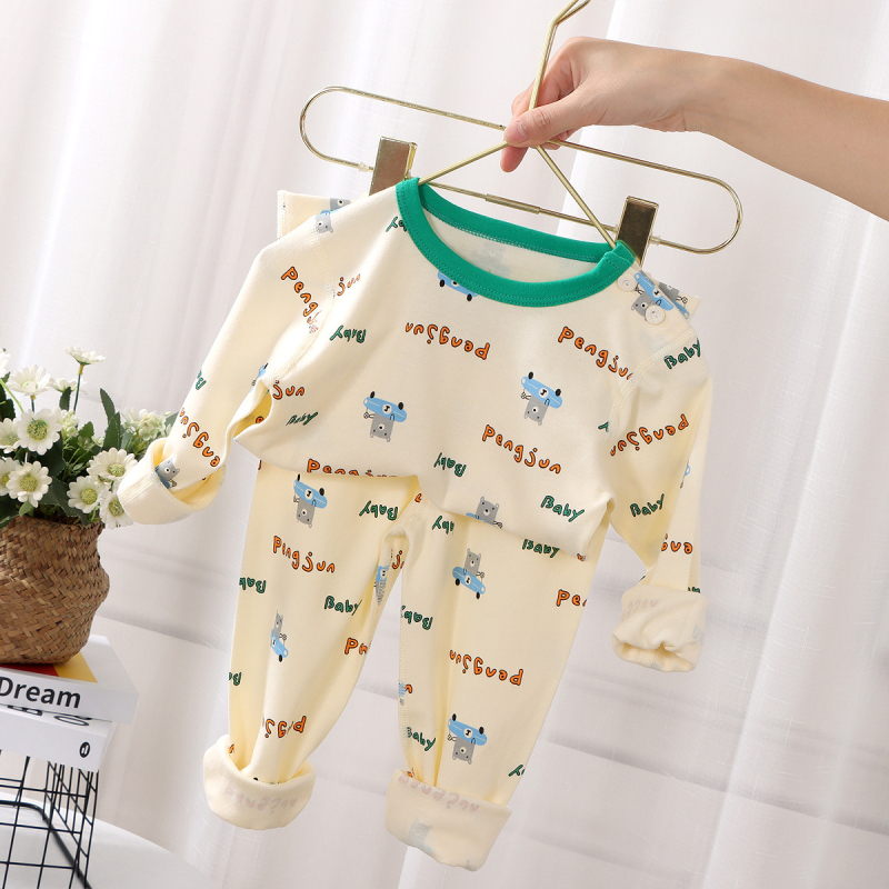 Gyerekeknek szóló koreai stílusú pamut pizsama készlet, uniszex, 100% pamut, 3–8 éveseknek, könnyű, antibakteriális, mintával állatmintás vagy mesés mintákkal