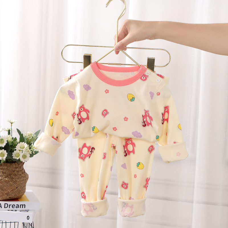 Gyerekeknek szóló koreai stílusú pamut pizsama készlet, uniszex, 100% pamut, 3–8 éveseknek, könnyű, antibakteriális, mintával állatmintás vagy mesés mintákkal