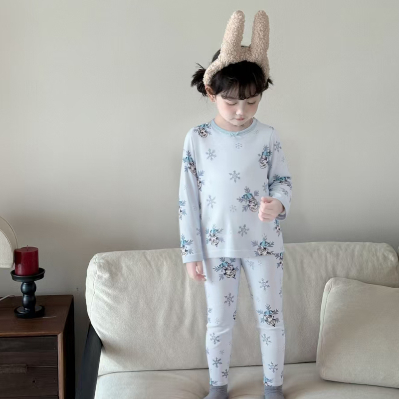 Dječje pidžame za djevojčice s dugim rukavima i dugim hlačama, jesensko-zimski kućni outfit, okrugli izrez, antibakterijsko, za djecu 3–8 godina (100–140 cm)