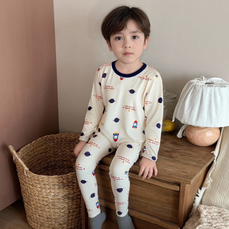 Dječje pidžame za djevojčice s dugim rukavima i dugim hlačama, jesensko-zimski kućni outfit, okrugli izrez, antibakterijsko, za djecu 3–8 godina (100–140 cm)