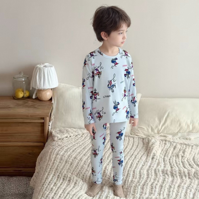 Dječje pidžame za djevojčice s dugim rukavima i dugim hlačama, jesensko-zimski kućni outfit, okrugli izrez, antibakterijsko, za djecu 3–8 godina (100–140 cm)