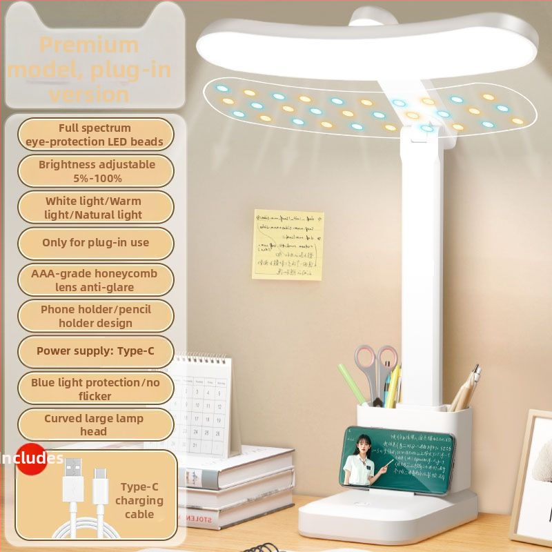 Kõver LED laualamp täis spektriga, silmade kaitseks, kokkupandav, sisseehitatud liitiumakuga, puutetundlik lüliti