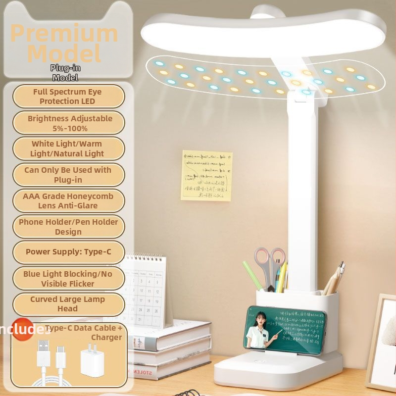 Kõver LED laualamp täis spektriga, silmade kaitseks, kokkupandav, sisseehitatud liitiumakuga, puutetundlik lüliti