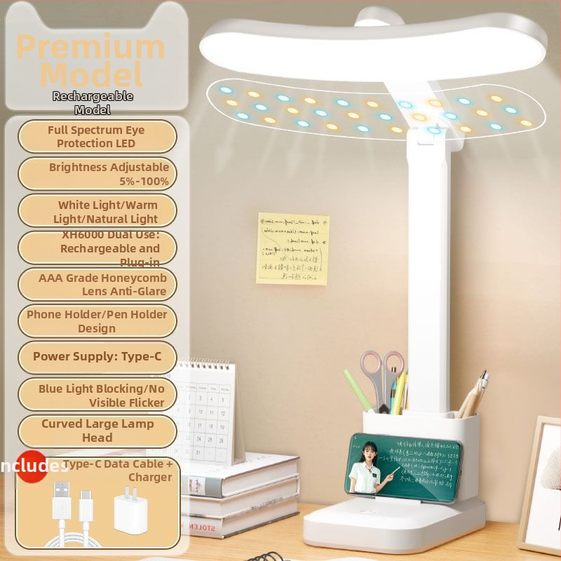 Kõver LED laualamp täis spektriga, silmade kaitseks, kokkupandav, sisseehitatud liitiumakuga, puutetundlik lüliti