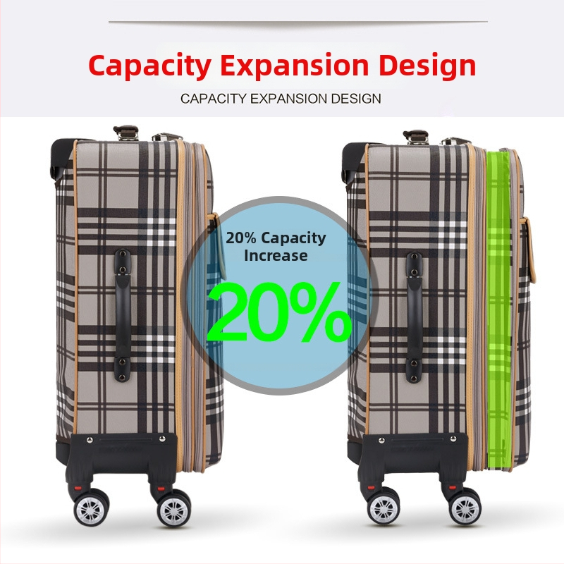 PU nahast reisikohver universaalsete ratastega, tõmblukuga avamine, triibuline muster, veekindel