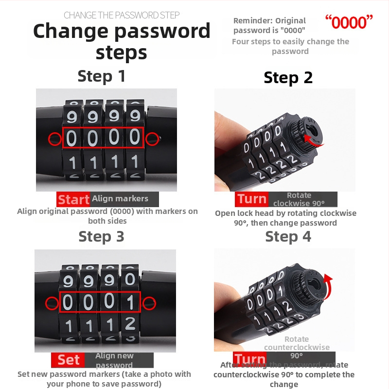 4-ciparu paroles velosipēda ķēdes slēdzis, pārnēsājams, no leģētā tērauda, svars 450 g