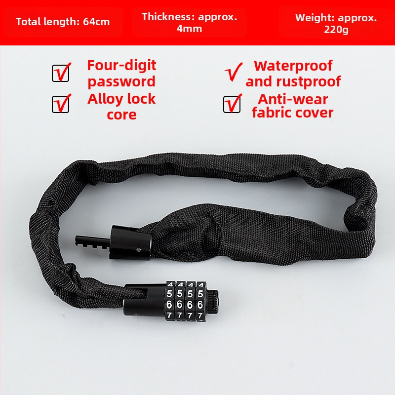 4 skaitmenų slaptažodžio dviračio grandinės užraktas, nešiojamas, iš lydinio plieno, svoris 450 g