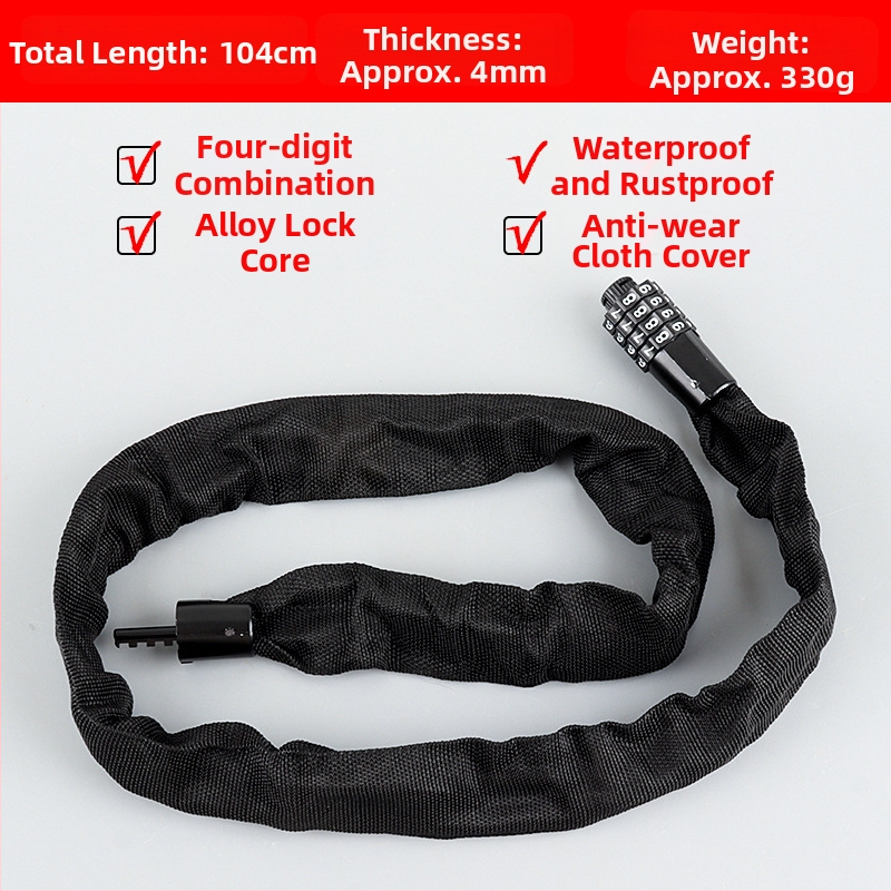 4 skaitmenų slaptažodžio dviračio grandinės užraktas, nešiojamas, iš lydinio plieno, svoris 450 g