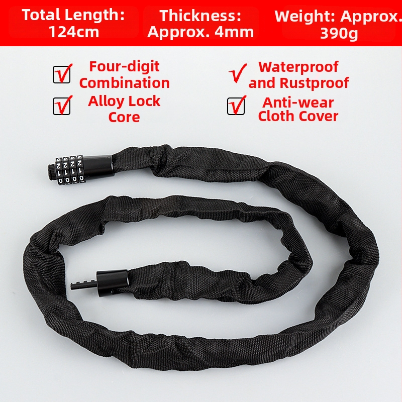 4 skaitmenų slaptažodžio dviračio grandinės užraktas, nešiojamas, iš lydinio plieno, svoris 450 g