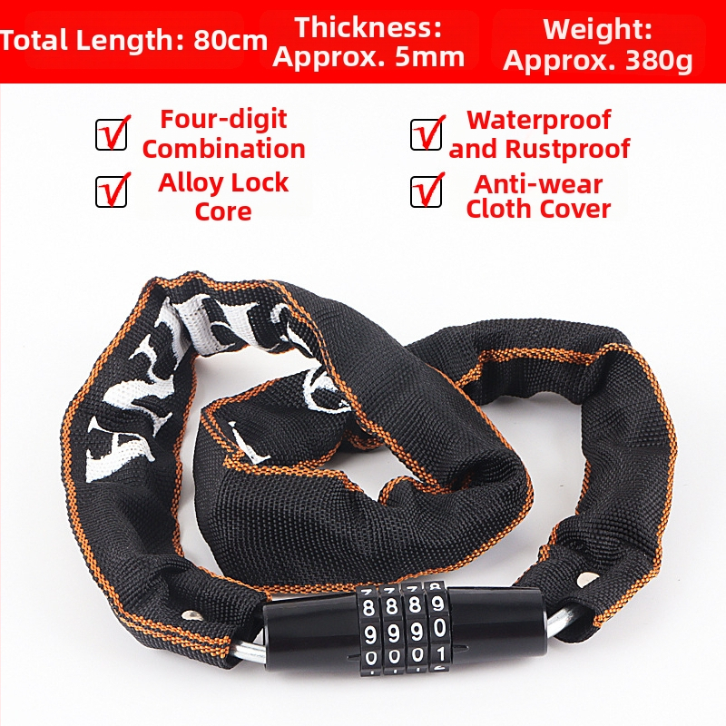 4 skaitmenų slaptažodžio dviračio grandinės užraktas, nešiojamas, iš lydinio plieno, svoris 450 g