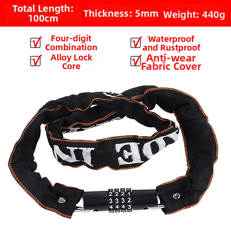 4 skaitmenų slaptažodžio dviračio grandinės užraktas, nešiojamas, iš lydinio plieno, svoris 450 g