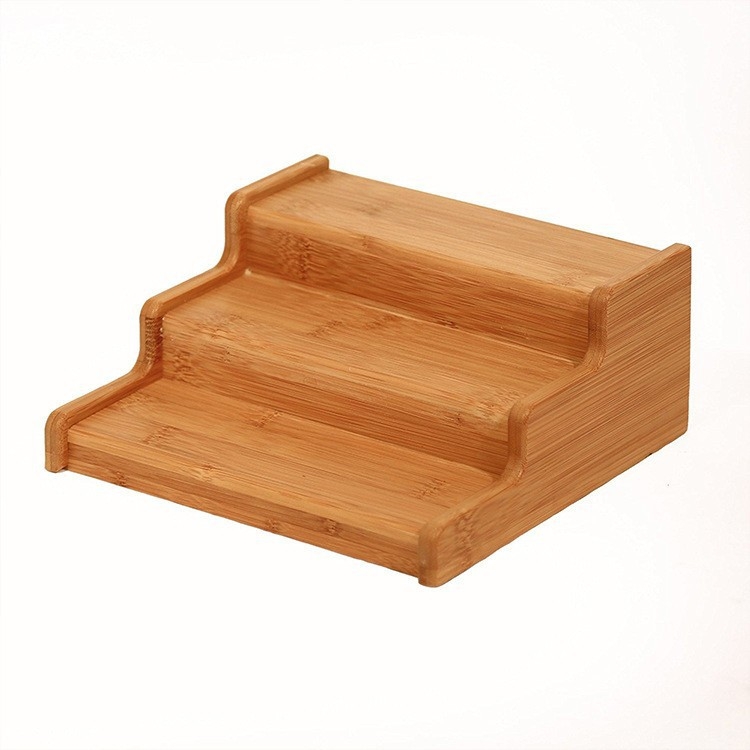 Raft organizator din bambus cu trei niveluri, extensibil, pentru depozitare pe birou în bucătărie și în casă