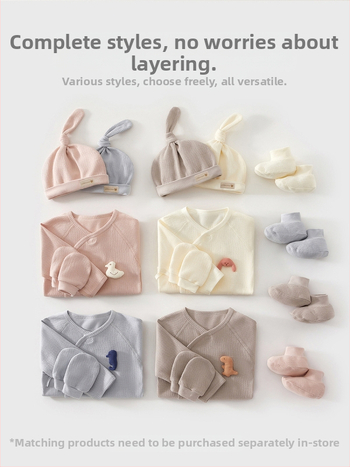 Kūdikių drabužių komplektas – unisex, 100% medvilnė, su kepure, pirštinėmis ir kojinėmis – švelnus audinys