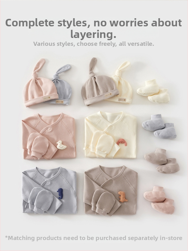 Kūdikių drabužių komplektas – unisex, 100% medvilnė, su kepure, pirštinėmis ir kojinėmis – švelnus audinys