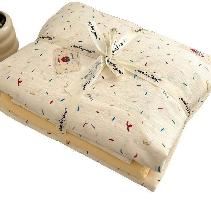 Štvordielny set posteľného prádla z dvojitého vlákna, jemný kvetinový vzor, plachta s gumou, reaktívny tlač