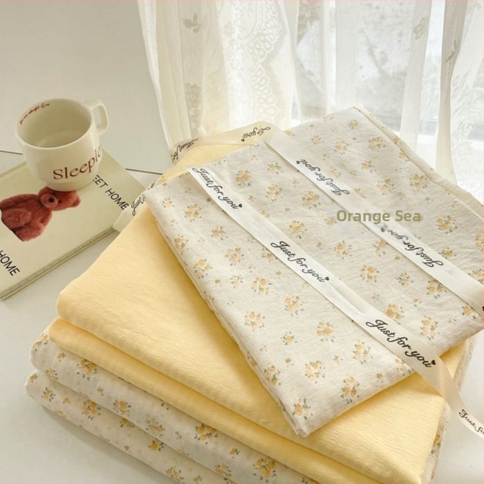 Štvordielny set posteľného prádla z dvojitého vlákna, jemný kvetinový vzor, plachta s gumou, reaktívny tlač