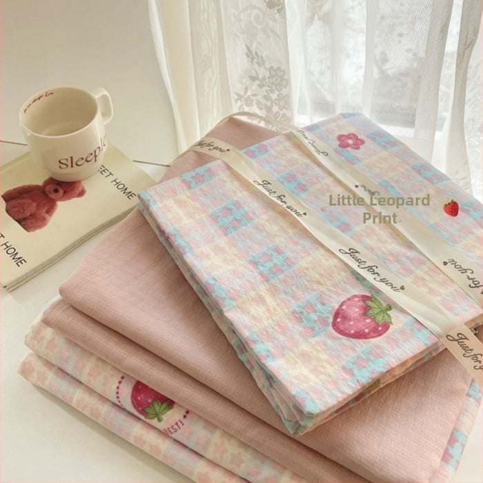 Štvordielny set posteľného prádla z dvojitého vlákna, jemný kvetinový vzor, plachta s gumou, reaktívny tlač