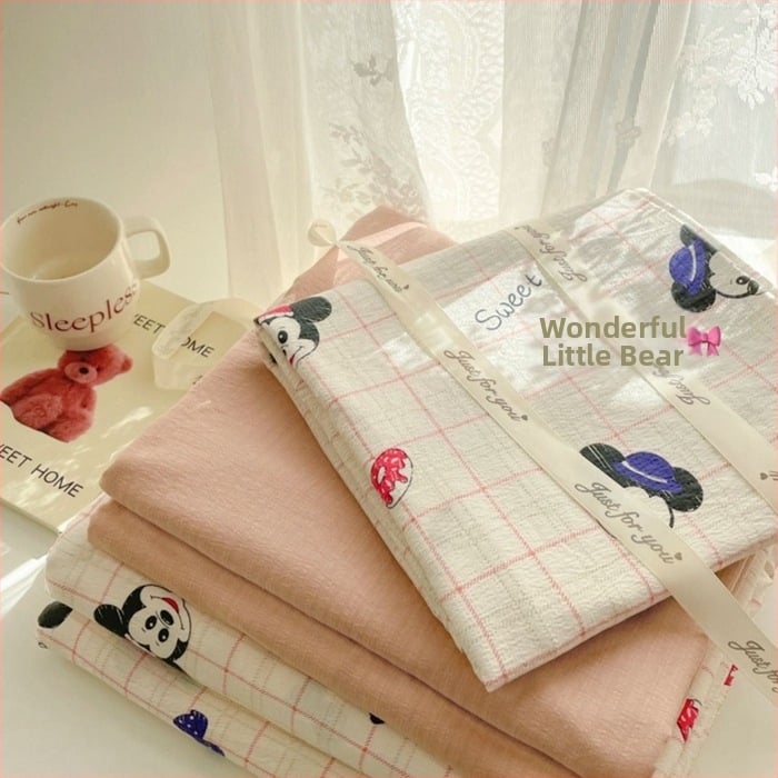 Štvordielny set posteľného prádla z dvojitého vlákna, jemný kvetinový vzor, plachta s gumou, reaktívny tlač