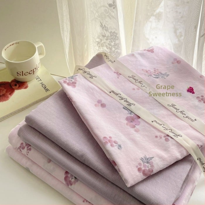 Štvordielny set posteľného prádla z dvojitého vlákna, jemný kvetinový vzor, plachta s gumou, reaktívny tlač