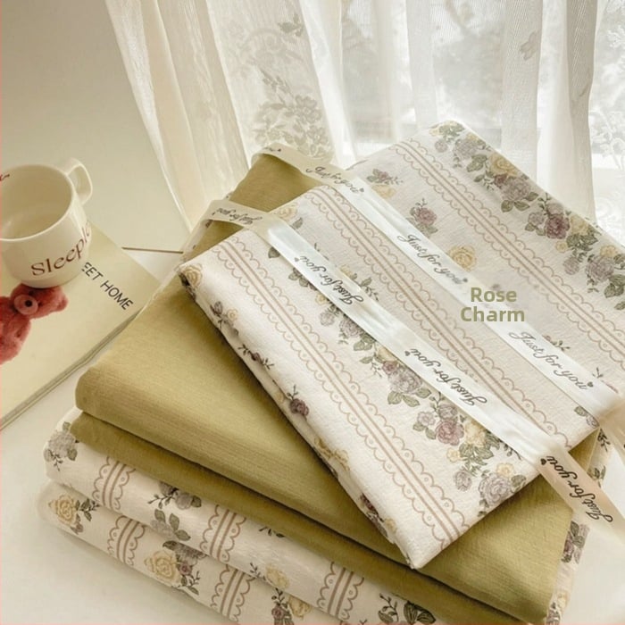 Štvordielny set posteľného prádla z dvojitého vlákna, jemný kvetinový vzor, plachta s gumou, reaktívny tlač