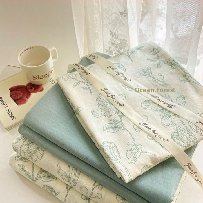 Štvordielny set posteľného prádla z dvojitého vlákna, jemný kvetinový vzor, plachta s gumou, reaktívny tlač