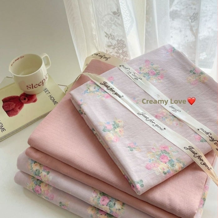 Štvordielny set posteľného prádla z dvojitého vlákna, jemný kvetinový vzor, plachta s gumou, reaktívny tlač