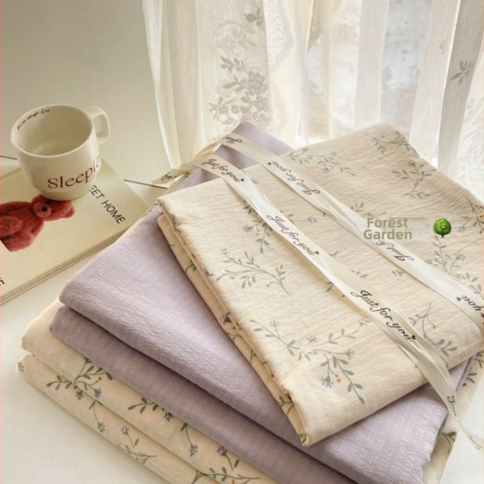 Štvordielny set posteľného prádla z dvojitého vlákna, jemný kvetinový vzor, plachta s gumou, reaktívny tlač