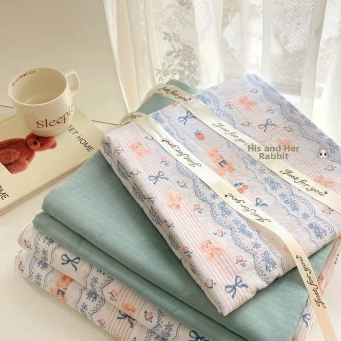 Štvordielny set posteľného prádla z dvojitého vlákna, jemný kvetinový vzor, plachta s gumou, reaktívny tlač