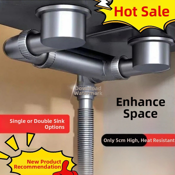 Kuchynské odvodňovacie potrubie príslušenstvo — úspora miesta, univerzálny kompletný set pre jednosed a dvojdrez; Štýl: moderná jednoduchosť; Materiál: Iný; Značka: Iná; Certifikácia: Žiadna
