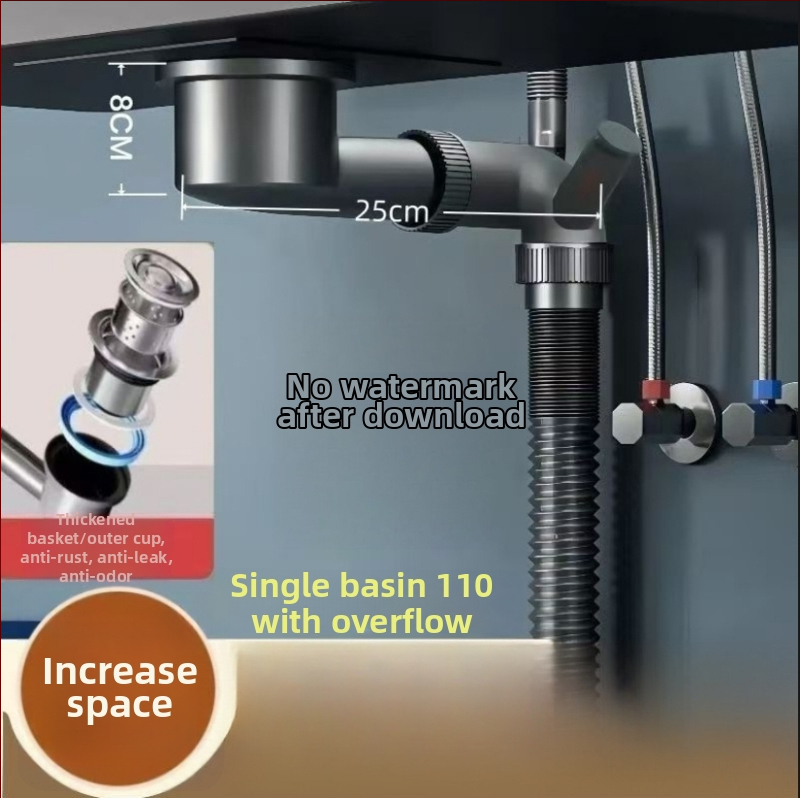 Kuchynské odvodňovacie potrubie príslušenstvo — úspora miesta, univerzálny kompletný set pre jednosed a dvojdrez; Štýl: moderná jednoduchosť; Materiál: Iný; Značka: Iná; Certifikácia: Žiadna