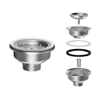 Двоен слой неръждаема стомана дренаж за мивка, издърпващ се, британски стил — модел Steel Head; марка Oshunnuo; материал: неръждаема стомана; форма: британски дренаж; тип: издърпване