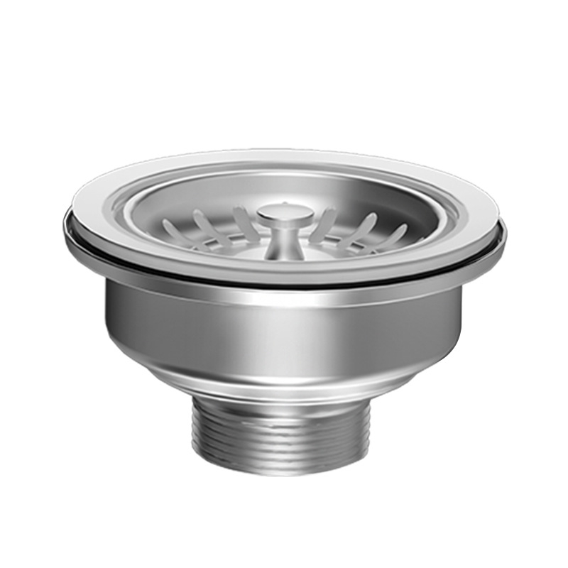 Двоен слой неръждаема стомана дренаж за мивка, издърпващ се, британски стил — модел Steel Head; марка Oshunnuo; материал: неръждаема стомана; форма: британски дренаж; тип: издърпване