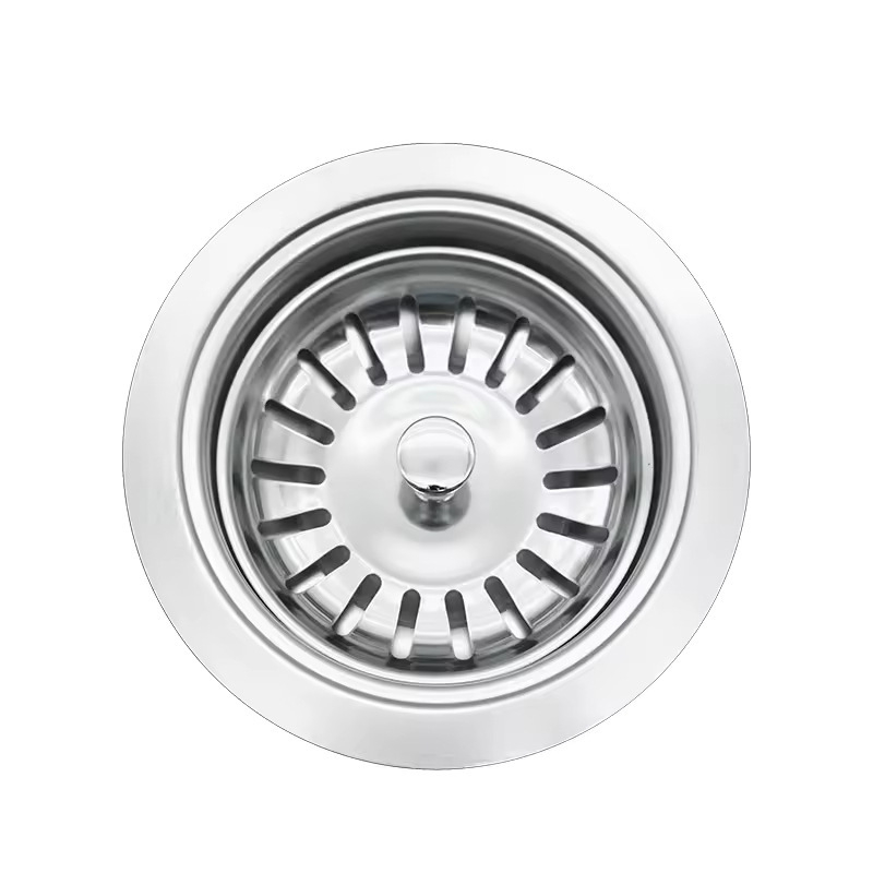 Двоен слой неръждаема стомана дренаж за мивка, издърпващ се, британски стил — модел Steel Head; марка Oshunnuo; материал: неръждаема стомана; форма: британски дренаж; тип: издърпване