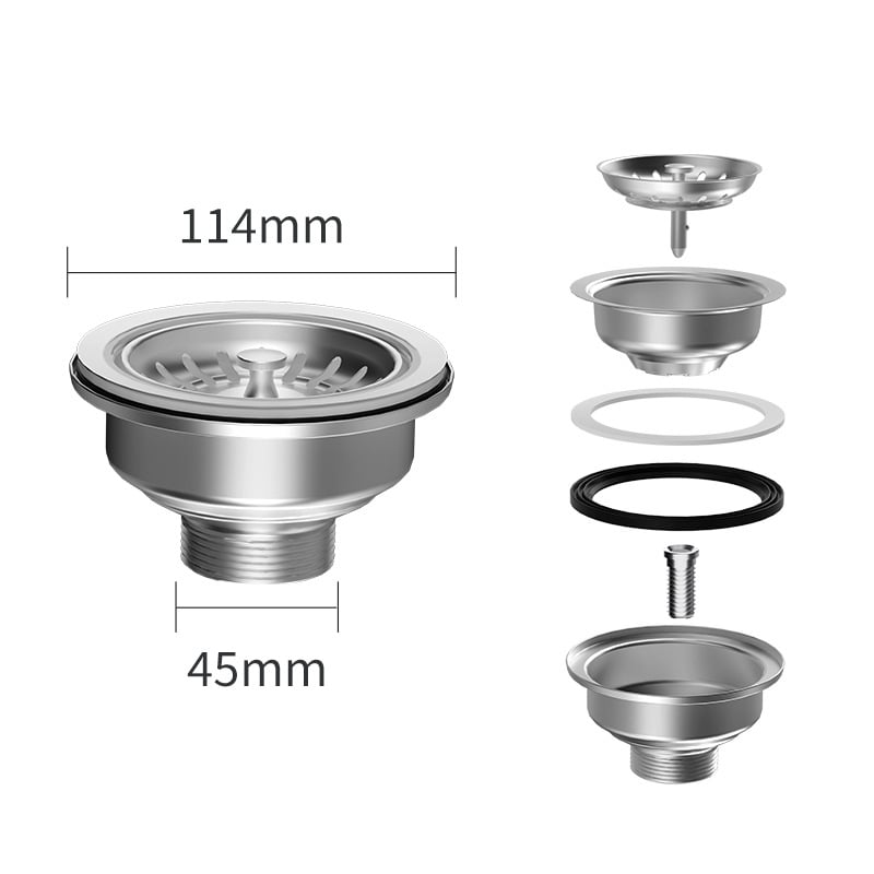Двоен слой неръждаема стомана дренаж за мивка, издърпващ се, британски стил — модел Steel Head; марка Oshunnuo; материал: неръждаема стомана; форма: британски дренаж; тип: издърпване