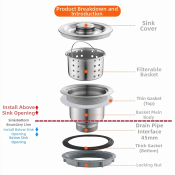 Roostevabast terasest köögivalamu drenaaži komplekt, P-kujuline trap, kate tüüp, kaasaegne minimalistlik stiil