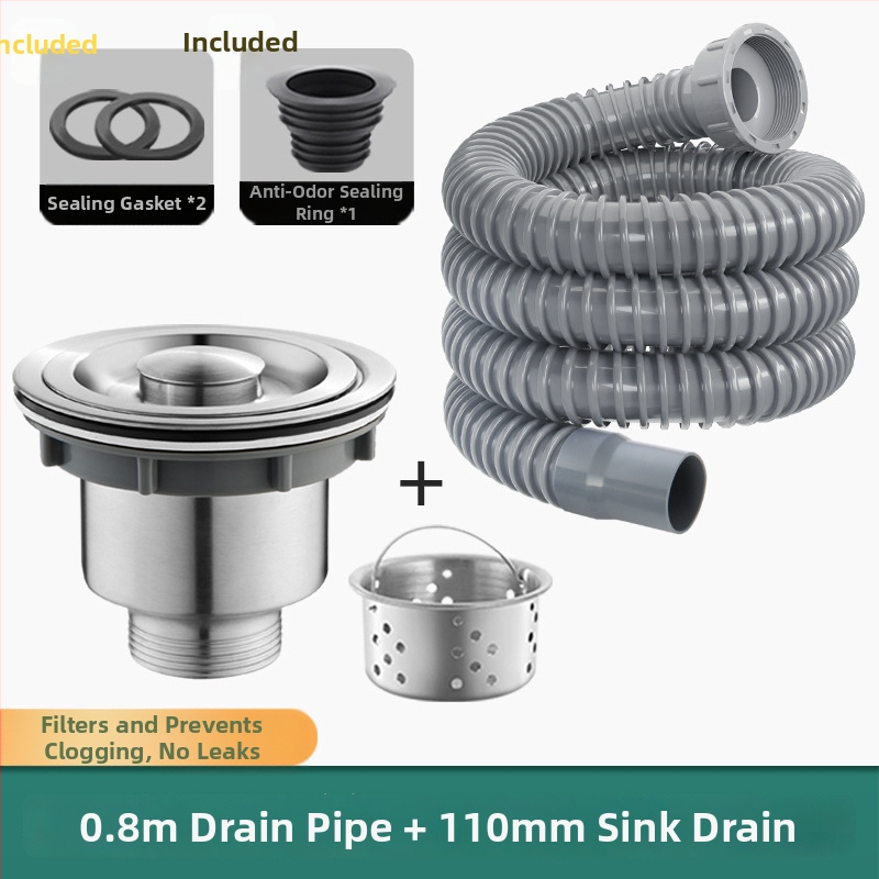 Roostevabast terasest köögivalamu drenaaži komplekt, P-kujuline trap, kate tüüp, kaasaegne minimalistlik stiil