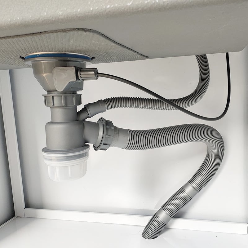 Кухненски дренаж с повдигащ механизъм за мивка, неръждаема стомана, модел D01, S-образна форма, модерен минималистичен стил