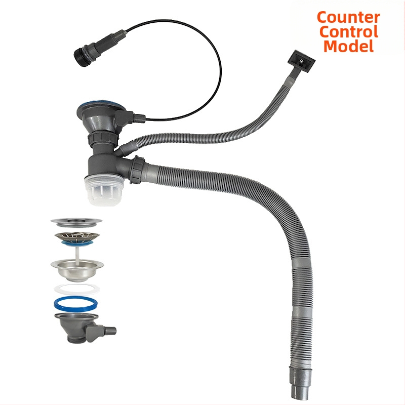 Kuchynský odvod vody s ťahovacím mechanizmom, z nerezovej ocele, model D01, tvar S, moderný minimalistický štýl