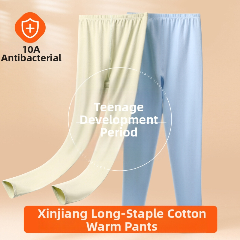 Gyerekeknek pamut alapréteg nadrág ősz-tavasz, 10A antibakteriális, lélegző és meleg, 9/10 hossz, középmagas derekú