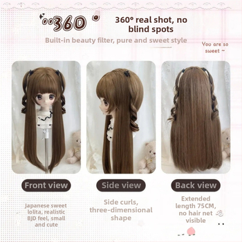 Parochňa pre BJD/Lolita – Dlhé rovné vlasy s ofinkou, teplovzdorné vlákno, Kórejský štýl, mechanizmus na objem